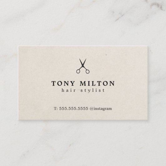 Moderner, eleganter Friseur für Papiertexturschere Visitenkarte (Vorderseite)