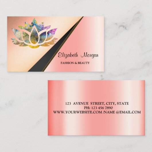 Moderner eleganter, geometrischer Chic Lotus Visitenkarte (Vorne/Hinten)