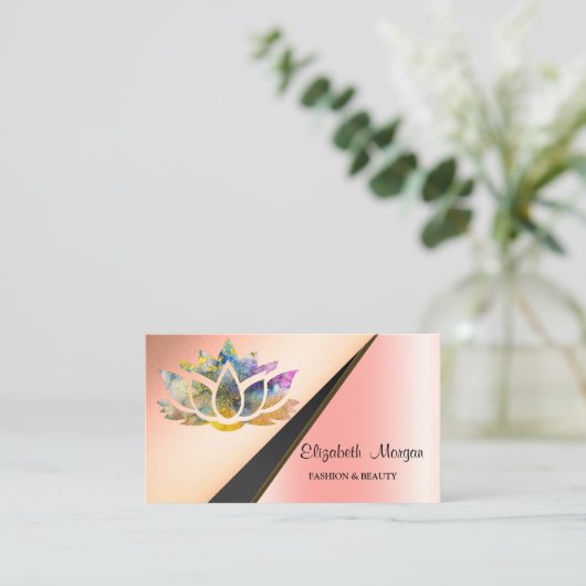 Moderner eleganter, geometrischer Chic Lotus Visitenkarte (Stehend Vorderseite)