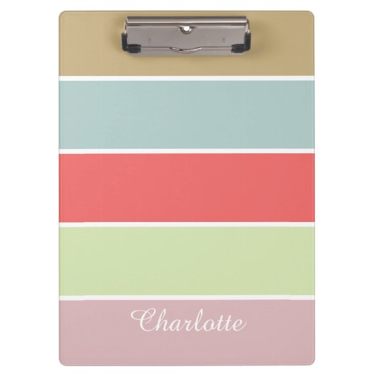 Moderner eleganter Girly Pastell Striped Klemmbrett (Vorderseite)