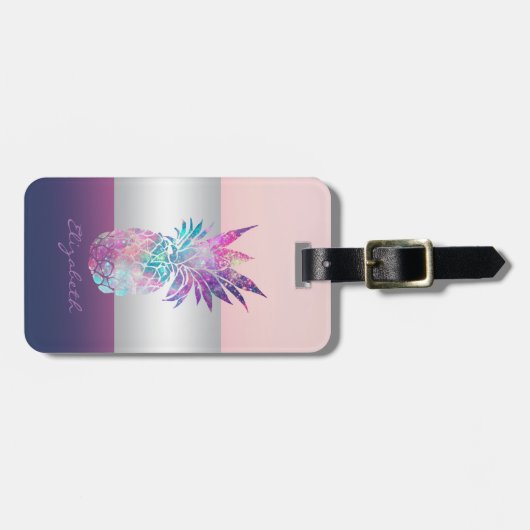 Moderner, eleganter Girly Stripe, Ananas Gepäckanhänger (Vorderseite horizontal)