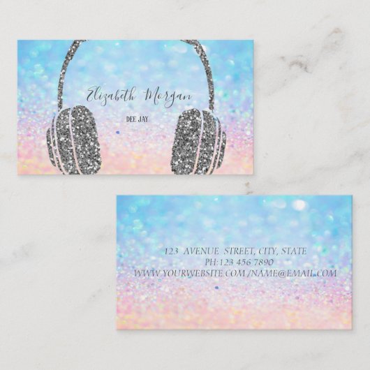 Moderner Eleganter Glitzer Bokeh Silver Headphone Visitenkarte (Vorne/Hinten)