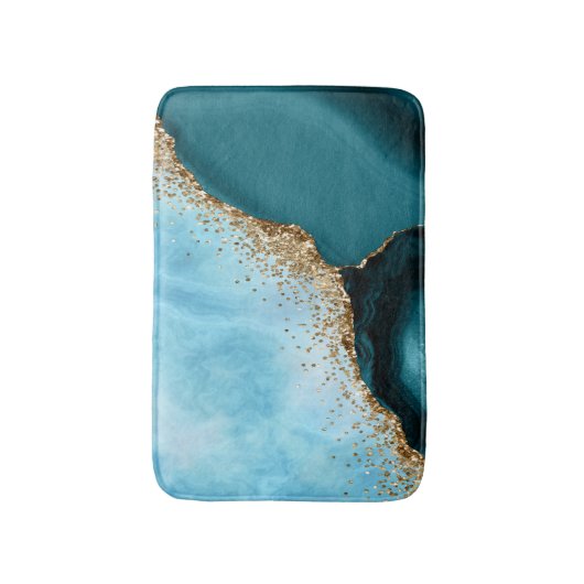 Moderner, eleganter Gold Glitzer Türkisblau Marmor Badematte (Vorderseite Vertikal)