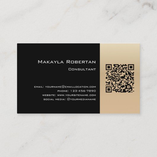 Moderner, eleganter Gold Monogram QR Code Visitenkarte (Rückseite)