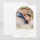 Moderner Eleganter Gold Script Foto Arch Save The Date (Vorne/Hinten)