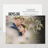 Moderner, eleganter Gold Script Foto QR Code Save The Date (Vorne/Hinten)