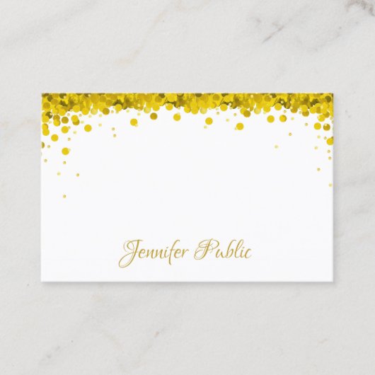 Moderner eleganter Goldconfetti-Handskript-Text Visitenkarte (Vorderseite)
