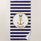 Moderner, eleganter goldener Anker & Krone Strandtuch (Vorderseite)