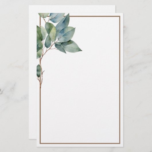 Moderner, eleganter, goldfarbener Eukalyptus Briefpapier (Vorne/Hinten)