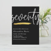 Moderner, eleganter Goldrausch 70. Geburtstag Einladung (Stehend Vorderseite)