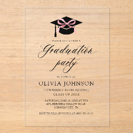 Moderner Eleganter Graduiertenkap Pink Bow Abschlu Acryleinladungen
