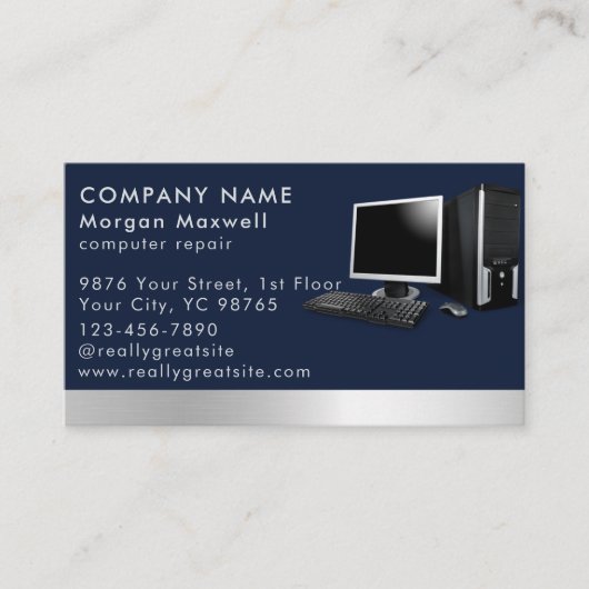 Moderner eleganter, grau-blauer Circuit Computer q Visitenkarte (Vorderseite)