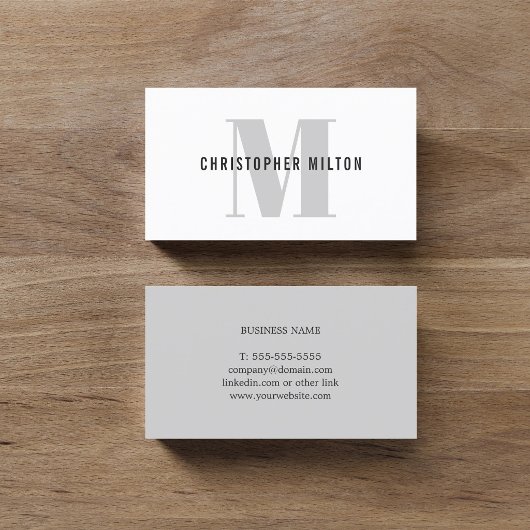 Moderner, eleganter, grau-weißer Monogram-Berater Visitenkarte