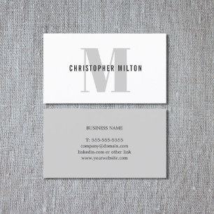 Moderner, eleganter, grau-weißer Monogram-Berater Visitenkarte