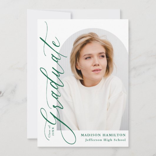 Moderner Eleganter Grüner Foto Abschluss Einladung (Vorderseite)