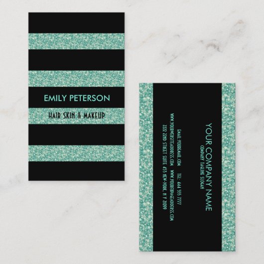 Moderner, eleganter grüner Glitzer und schwarze St Visitenkarte (Vorne/Hinten)