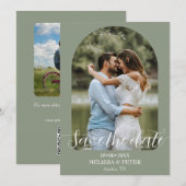 Moderner Eleganter Grüner QR-Code Save The Date (Vorne/Hinten)