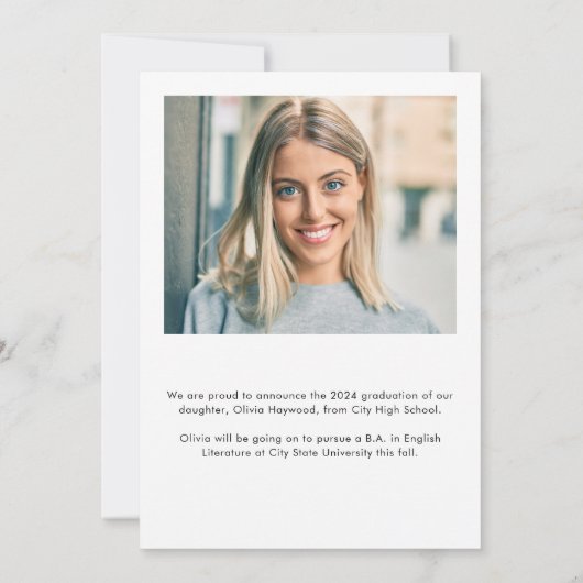 Moderner Eleganter High School Abschluss Ankündigung (Rückseite)