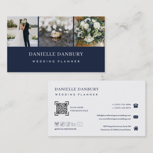 Moderner Eleganter Hochzeitsplaner QR-Code Visitenkarte (Vorne/Hinten)