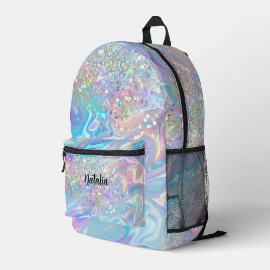 Moderner eleganter Holografischer Glitzer Iredisce Bedruckter Rucksack (Rückseitige Ecke Rechts)