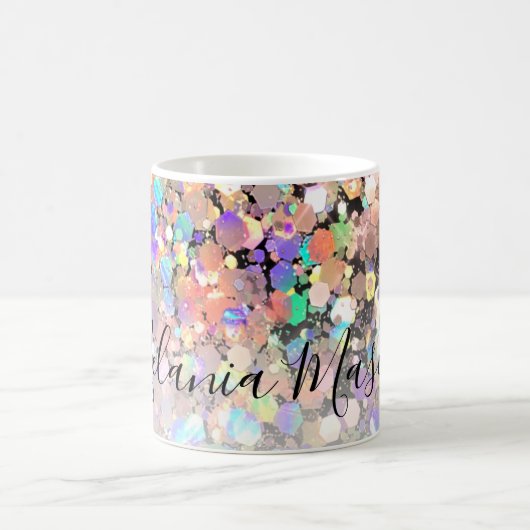 Moderner eleganter holografischer Glitzer Schwarz Kaffeetasse (Mittel)