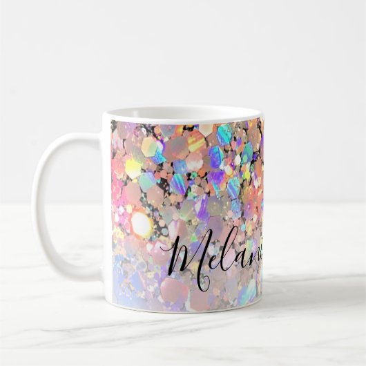 Moderner eleganter holografischer Glitzer Schwarz Kaffeetasse (Links)