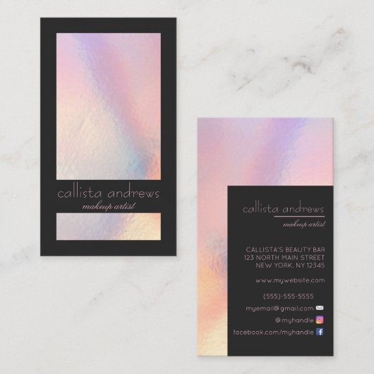 Moderner eleganter holografischer, irisierender Fa Visitenkarte (Vorne/Hinten)