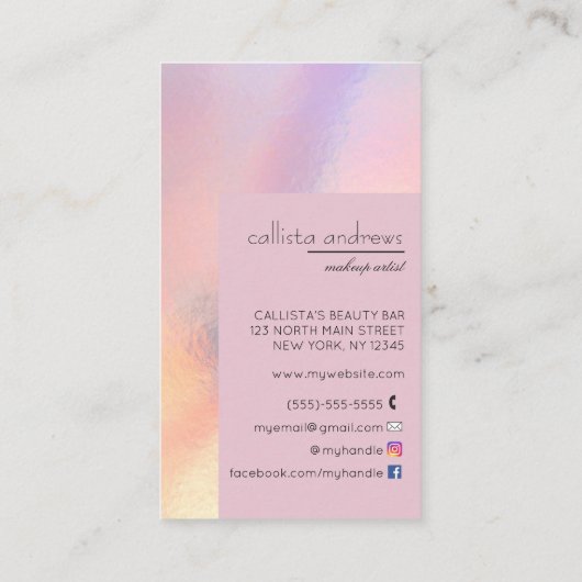 Moderner eleganter holografischer, irisierender Fa Visitenkarte (Rückseite)