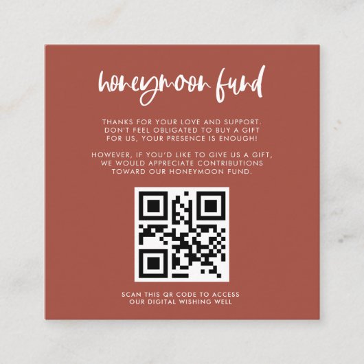 Moderner, eleganter Honeymoon-Fonds QR-Code Begleitkarte (Vorderseite)