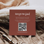 Moderner, eleganter Honeymoon-Fonds QR-Code Begleitkarte<br><div class="desc">Ein moderner und trendiger Stil für Ihre Hochzeitsarbeit: eine kühne Typografie und ein elegantes Dekor aus gebrannten Ziegeln,  einfach zu mischen und zu passen. Vollständig anpassbare Farben und Hintergründe. Ersetzen Sie das Bild durch Ihren eigenen QR-Code,  um Ihren Gästen den Zugang zu Ihrer digitalen Wunscheinrichtung zu ermöglichen.</div>