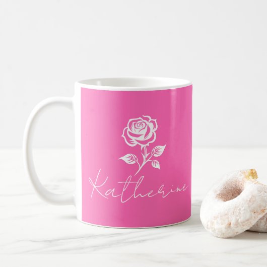 Moderner eleganter Individuelle Name in warmen Ros Kaffeetasse (Mit Donut)