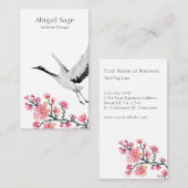 Moderner, eleganter japanischer Kranich und Kirsch Visitenkarte (Vorne/Hinten)