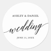Moderner eleganter kalligrafischer Hochzeitssticht Runder Aufkleber (Vorderseite)