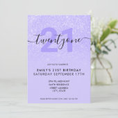 Moderner Eleganter Lila Glitzer 21. Geburtstag Einladung (Stehend Vorderseite)