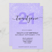 Moderner Eleganter Lila Glitzer 21. Geburtstag Einladung (Vorne/Hinten)