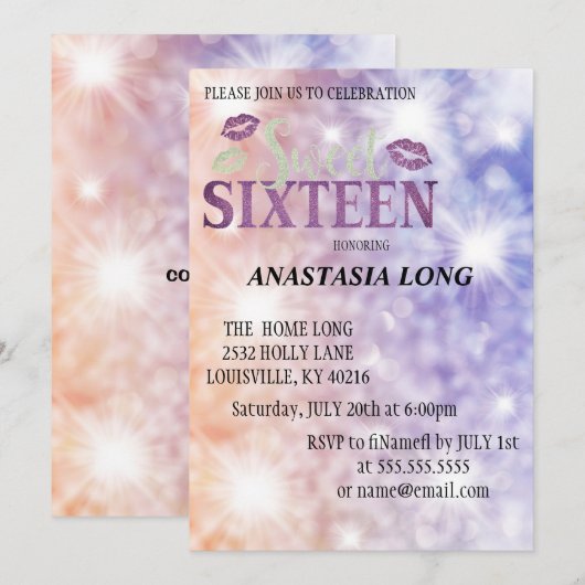 Moderner, eleganter Lila Glitzer Save the Date (Vorne/Hinten)