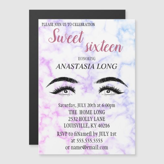 Moderner, eleganter Marmor, Imitat Lashes Magneteinladung (Vorne/Hinten)