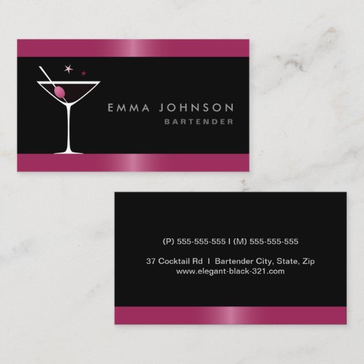 Moderner, eleganter Martini Cocktail Barkeeper Visitenkarte (Vorne/Hinten)