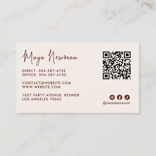Moderner Eleganter Minimal QR Code Beruflich braun Visitenkarte (Rückseite)