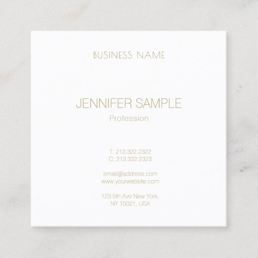Moderner, eleganter Minimalistischer Gold Text Sch Quadratische Visitenkarte (Vorderseite)