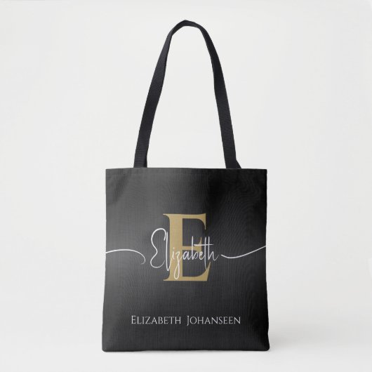 Moderner, eleganter, Mit Monogramm Name des Schwar Tasche (Vorderseite)