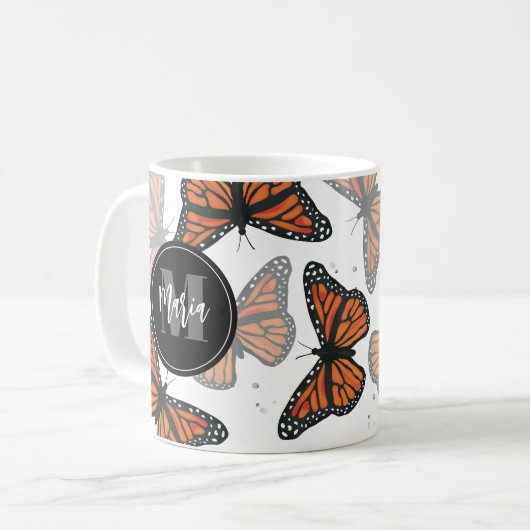 Moderner Eleganter Monarch Butterfly Mit Monogramm Kaffeetasse (Vorderseite Links)
