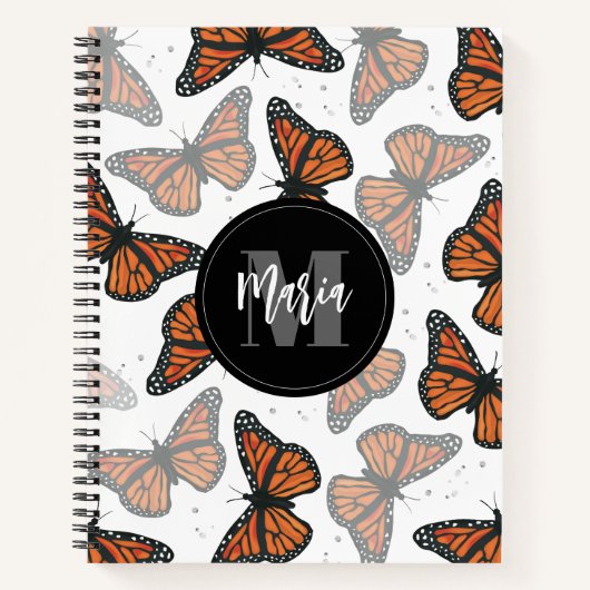 Moderner Eleganter Monarch Butterfly Mit Monogramm Notizblock (Vorderseite)
