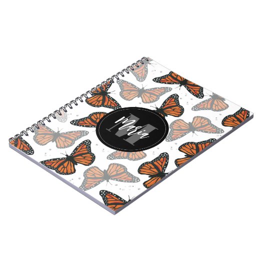 Moderner Eleganter Monarch Butterfly Mit Monogramm Notizblock (Linke Seite)