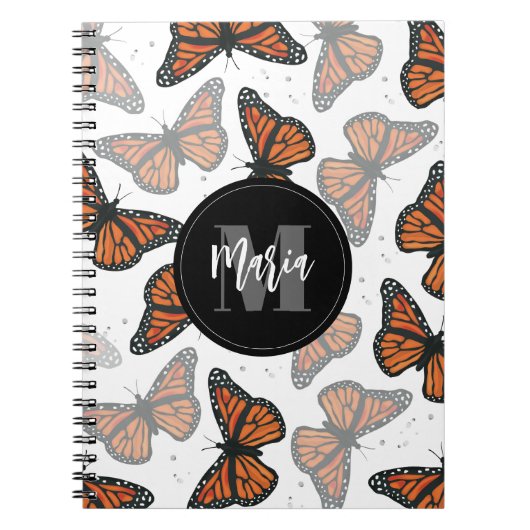 Moderner Eleganter Monarch Butterfly Mit Monogramm Notizblock (Vorderseite)