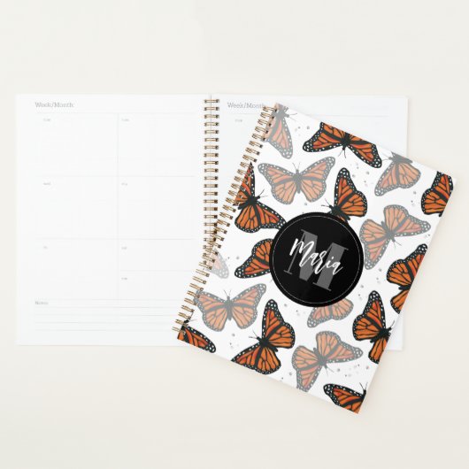 Moderner Eleganter Monarch Butterfly Mit Monogramm Planer (Anzeige)