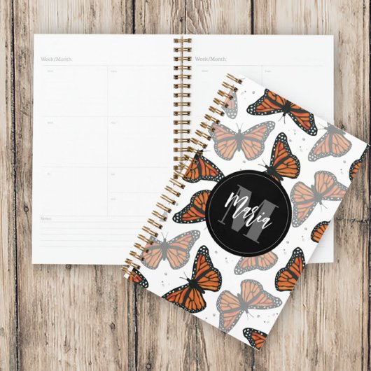 Moderner Eleganter Monarch Butterfly Mit Monogramm Planer