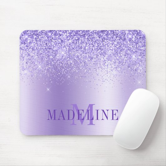 Moderner, eleganter Monogramm-Lila Glitzer Mousepad (Mit Mouse)