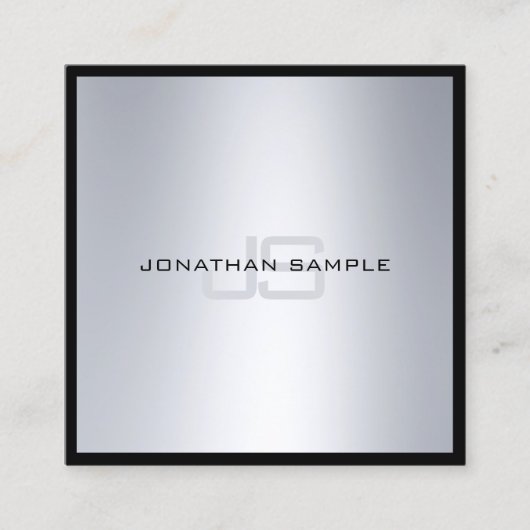 Moderner eleganter Monogrammchic-Silber-Blick Quadratische Visitenkarte (Vorderseite)