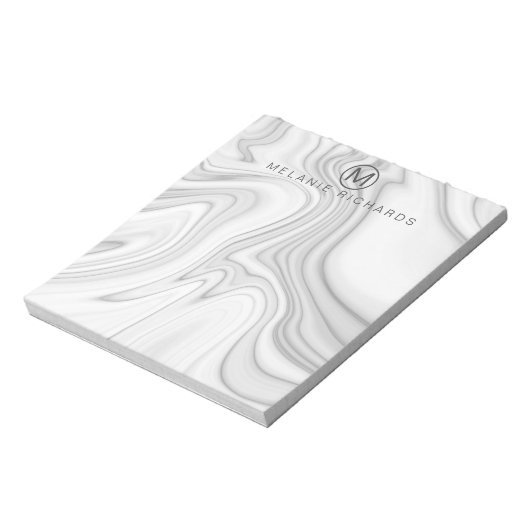 Moderner eleganter Name aus weißem Marmor Notizblock (Rotiert)